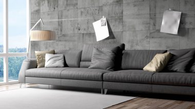 Modern parlak iç. 3D render