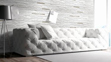 Modern parlak iç. 3D render