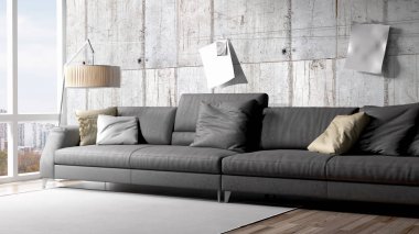 Modern parlak iç. 3D render