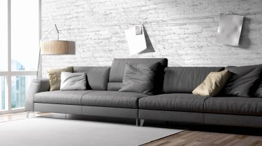 Modern parlak iç. 3D render