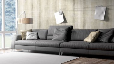 Modern parlak iç. 3D render