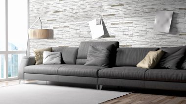 Modern parlak iç. 3D render