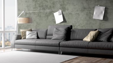 Modern parlak iç. 3D render
