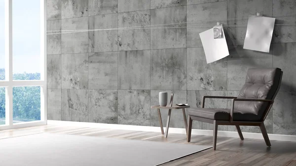 Modern parlak iç. 3D render