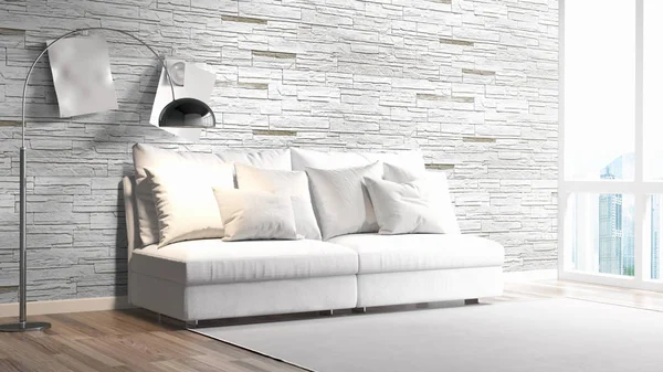 Modern parlak iç. 3D render