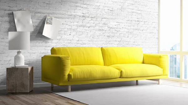 Modern parlak iç. 3D render