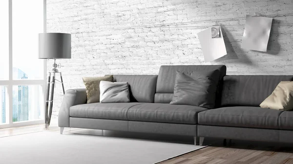 Modern parlak iç. 3D render