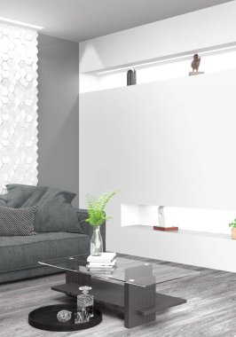 Modern parlak iç. 3D render