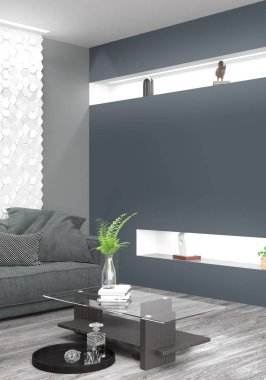 Modern parlak iç. 3D render