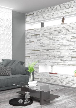 Modern parlak iç. 3D render