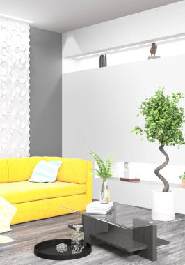 Modern parlak iç. 3D render