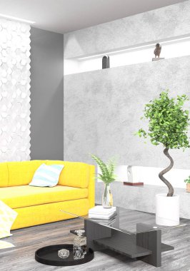 Modern parlak iç. 3D render