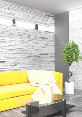 Modern parlak iç. 3D render