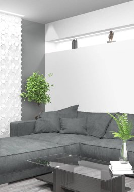 Modern parlak iç. 3D render