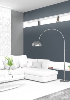 Modern parlak iç. 3D render