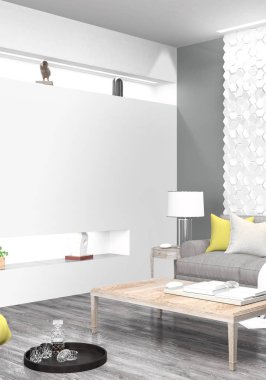 Modern parlak iç. 3D render