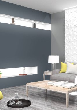 Modern parlak iç. 3D render