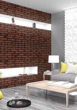 Modern parlak iç. 3D render