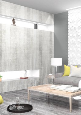 Modern parlak iç. 3D render