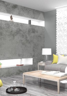 Modern parlak iç. 3D render