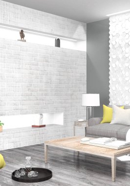 Modern parlak iç. 3D render
