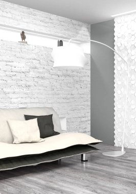 Modern parlak iç. 3D render