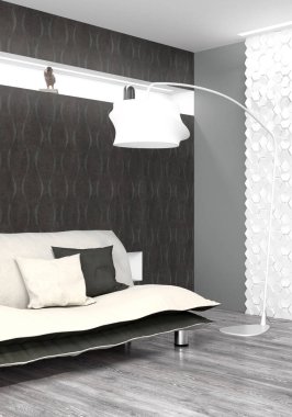 Modern parlak iç. 3D render