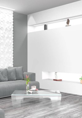 Modern parlak iç. 3D render