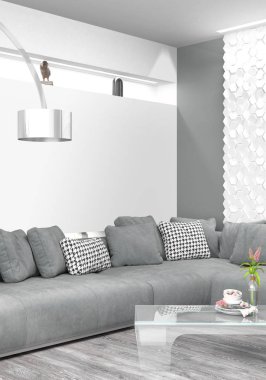 Modern parlak iç. 3D render