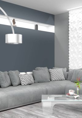 Modern parlak iç. 3D render