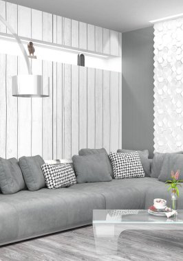 Modern parlak iç. 3D render