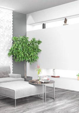 Modern parlak iç. 3D render