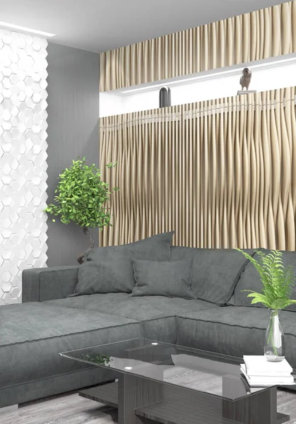 Moderne lichte interieur. 3D-rendering — Stockfoto