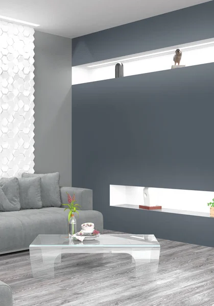 Modern ljus interiör. 3D-rendering — Stockfoto