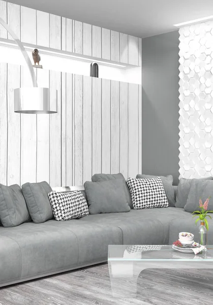 Moderne lichte interieur. 3D-rendering — Stockfoto