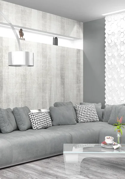 Moderne lichte interieur. 3D-rendering — Stockfoto