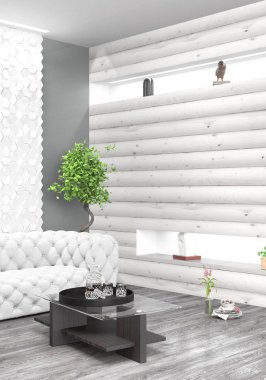 Modern parlak iç. 3D render