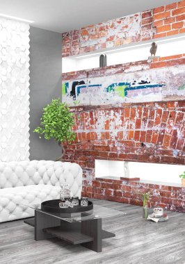 Modern parlak iç. 3D render