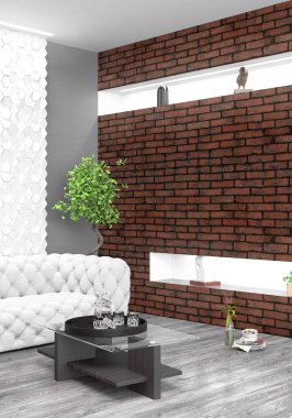 Modern parlak iç. 3D render