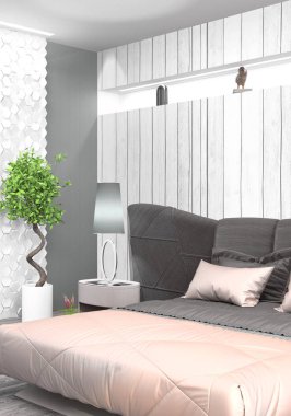 Modern parlak iç. 3D render