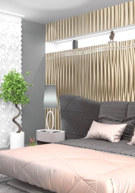 Modern parlak iç. 3D render