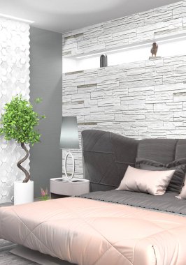 Modern parlak iç. 3D render