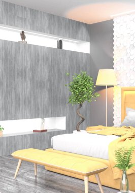 Modern parlak iç. 3D render