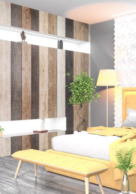 Modern parlak iç. 3D render