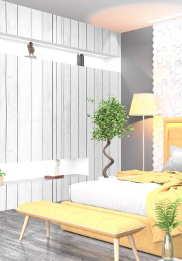 Modern parlak iç. 3D render