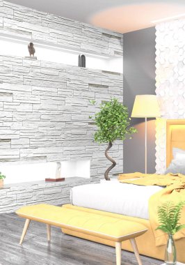 Modern parlak iç. 3D render