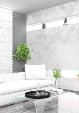 Modern parlak iç. 3D render