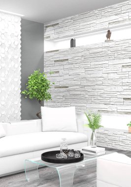 Modern parlak iç. 3D render