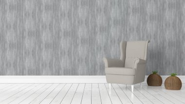 Modern parlak iç. 3D render