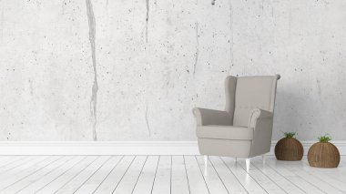 Modern parlak iç. 3D render